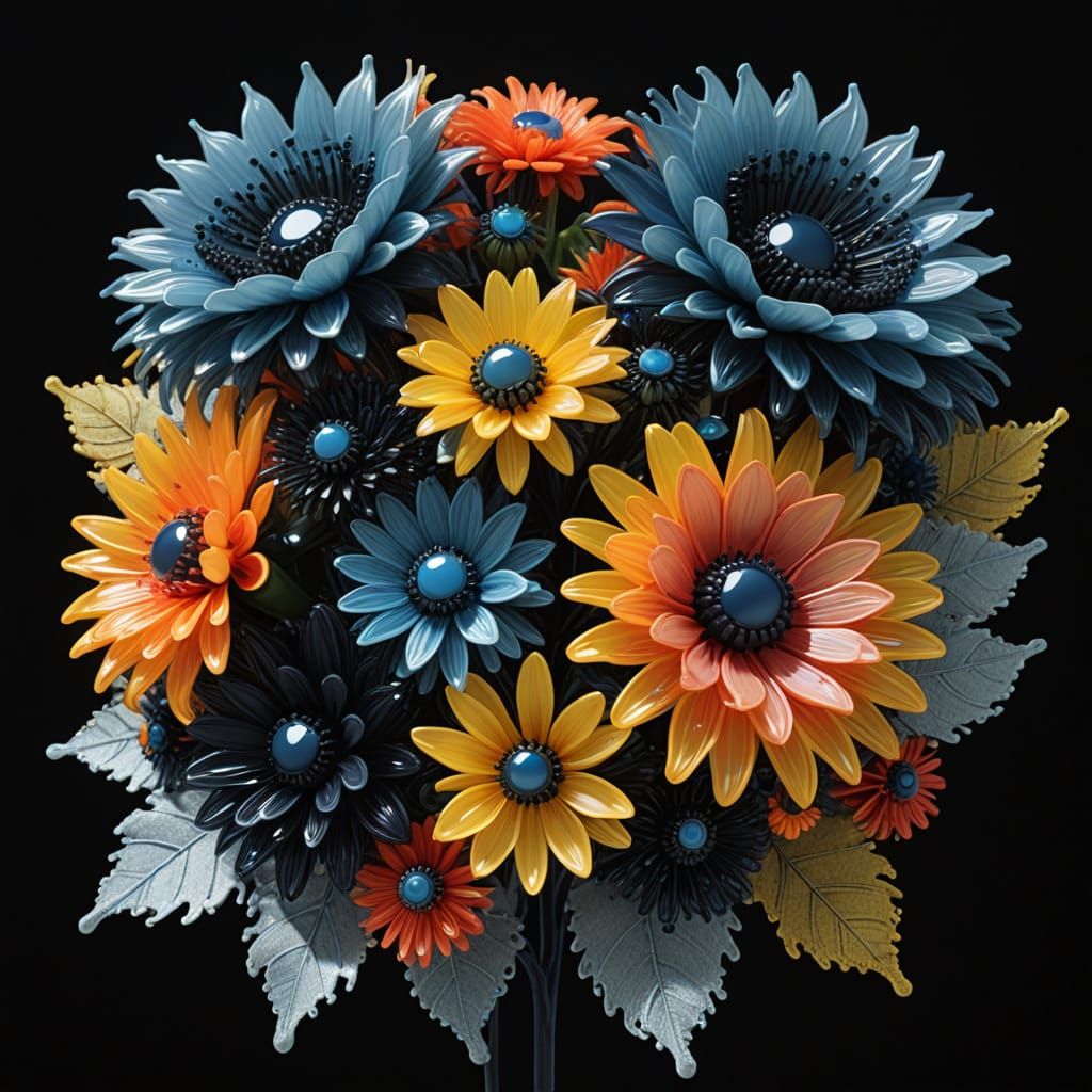 Ferrofluid Flower Bouquet with Luminescent Aura