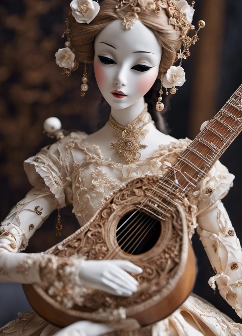 Cosmiccore Doll Puppet with Guitar in Manga Style