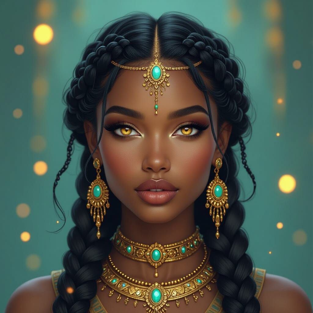 Regal Woman with Amber Eyes in Digital Art Style