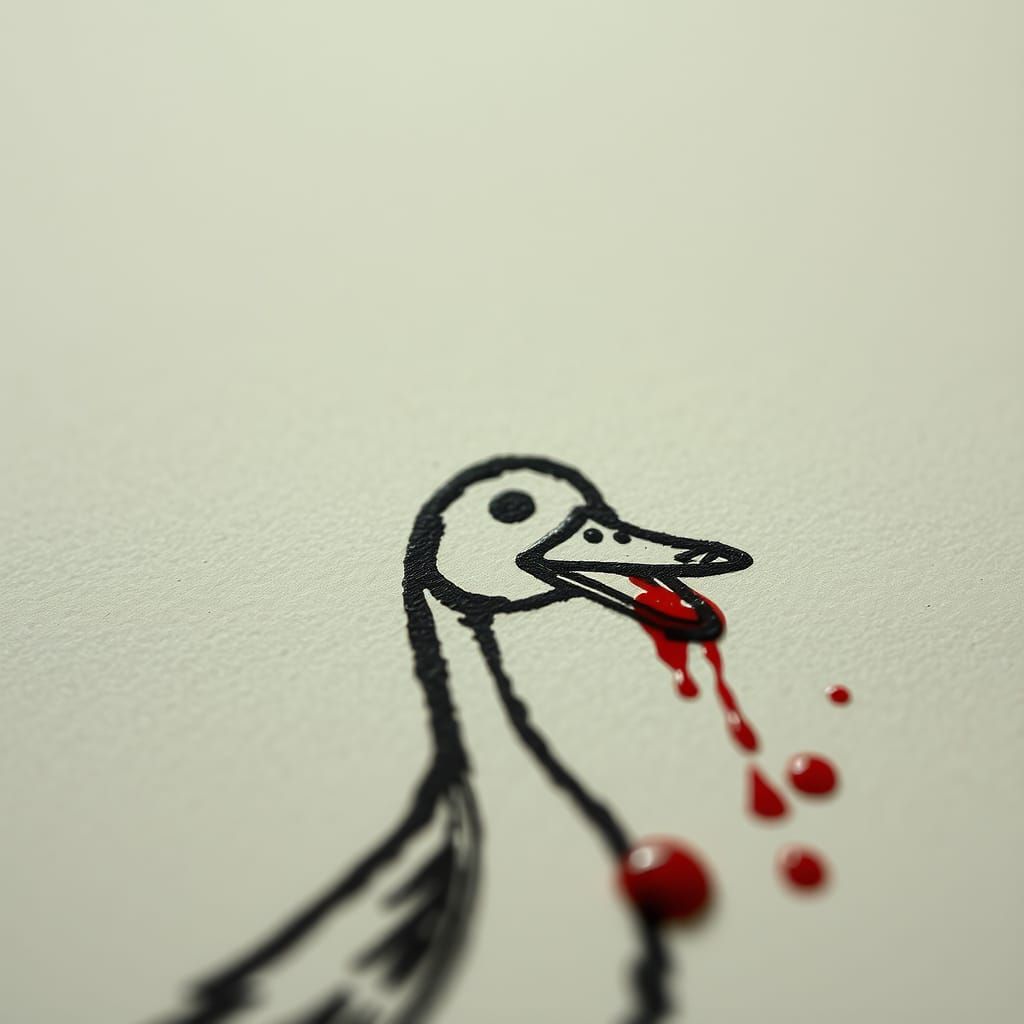 Stick Figure Vampire Duck in Black Ink