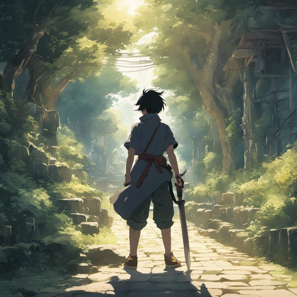 Anime Fighter in Shadow: Studio Ghibli Style