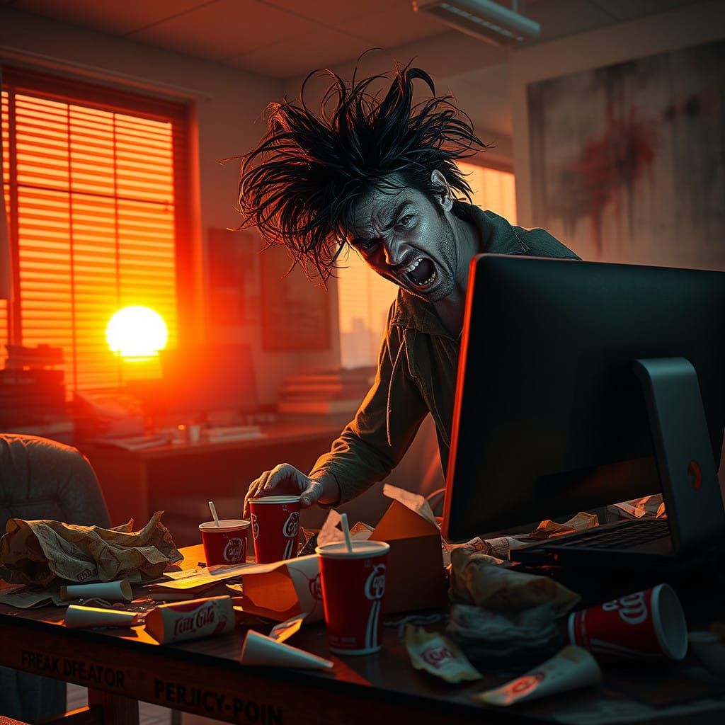 Anxious Office Worker in a ModernWorkspace