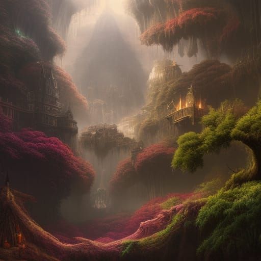 "Create an imaginative, otherworldly scene using AI algorith...