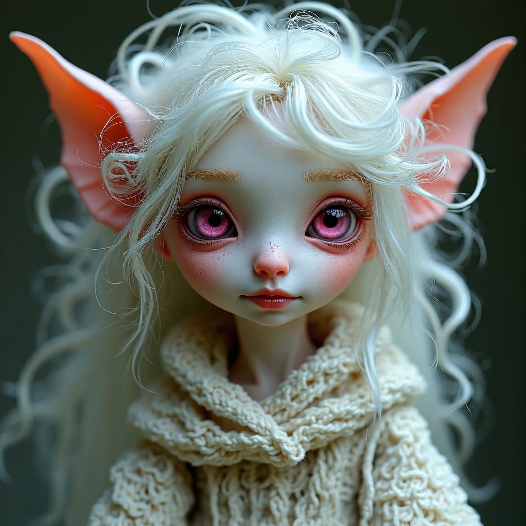 Albino Elf Portrait with Pink Eyes