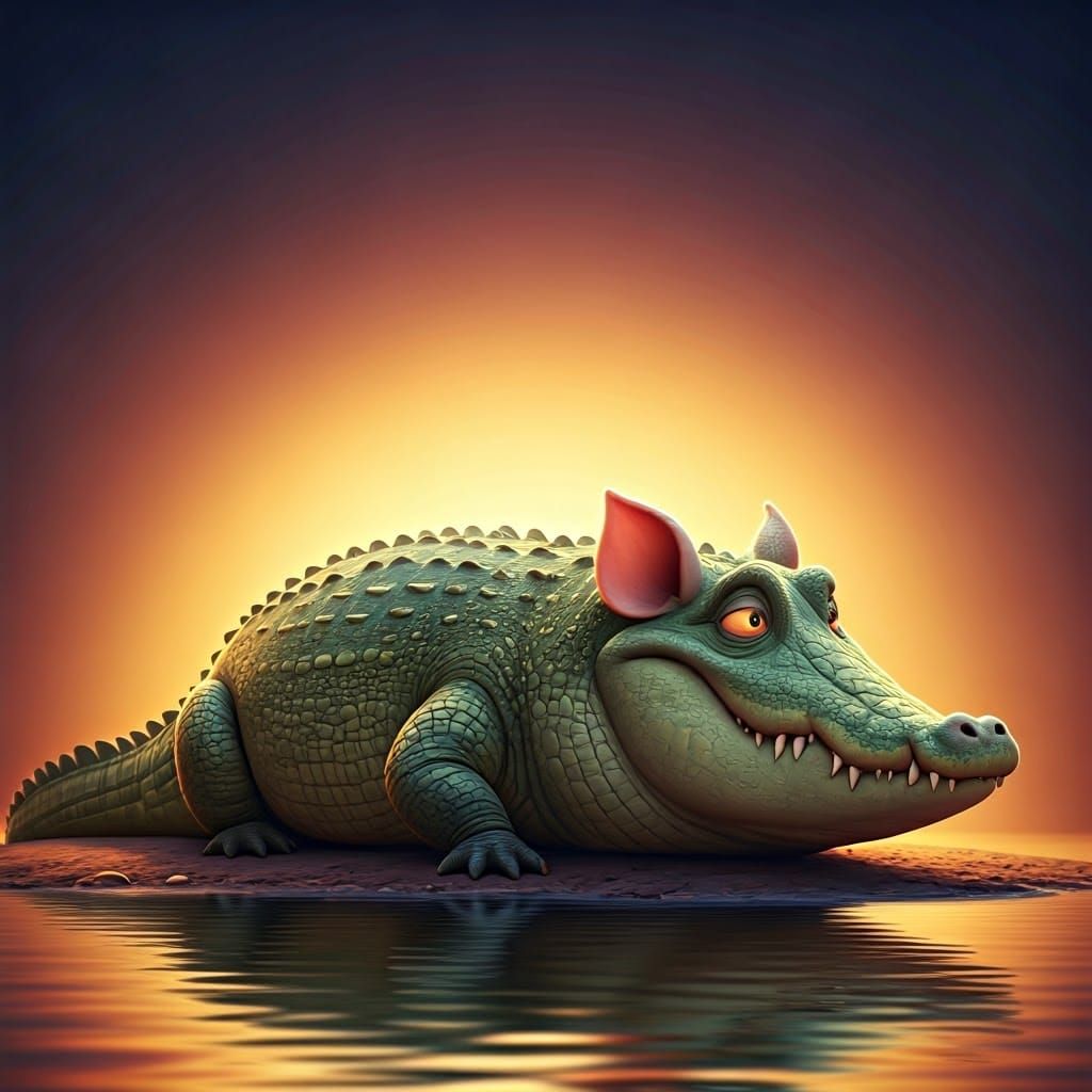 Fantastical Crodeer Pig at Sunset Riverbank