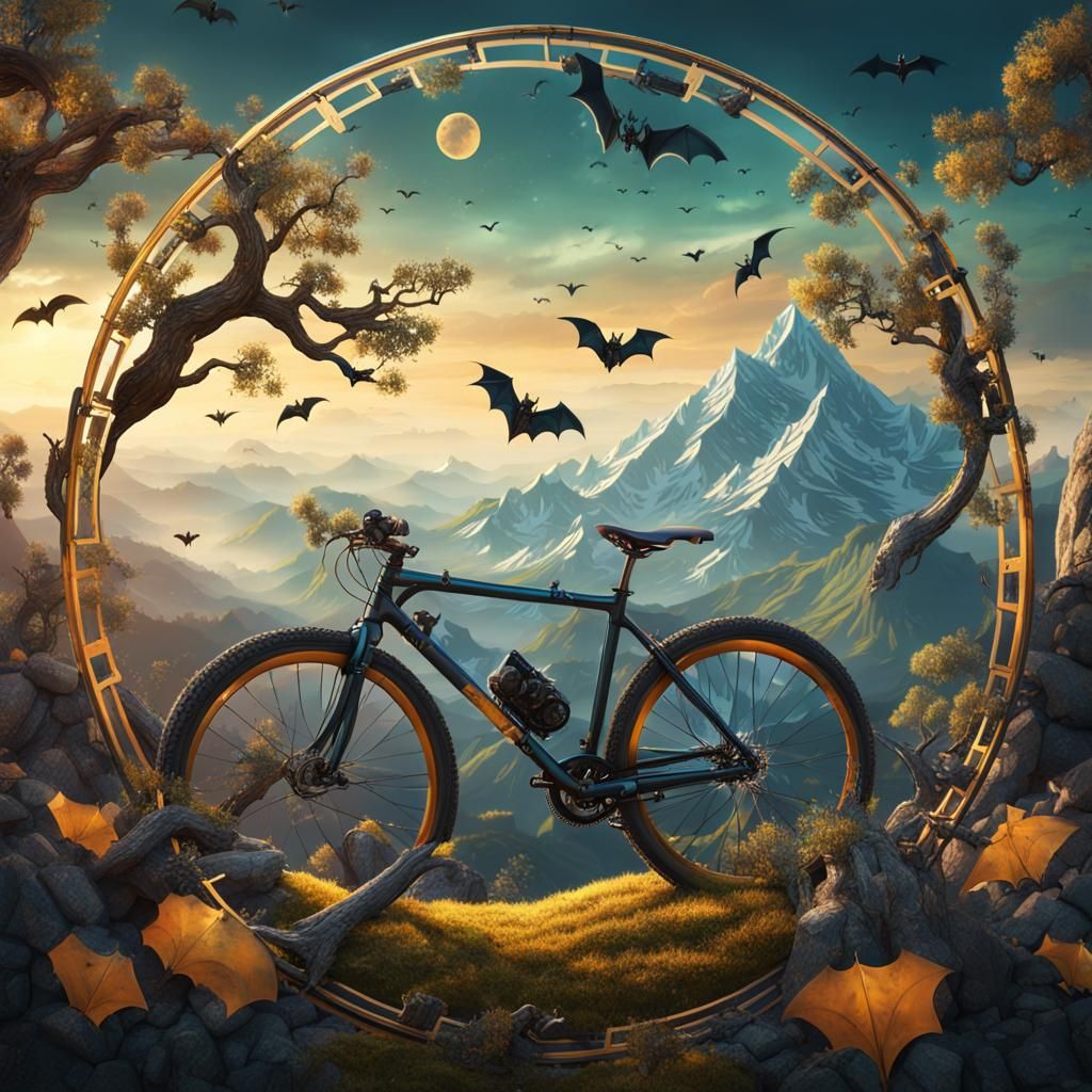 Geometric Tattoo Design with Bike, Nature, and Animals