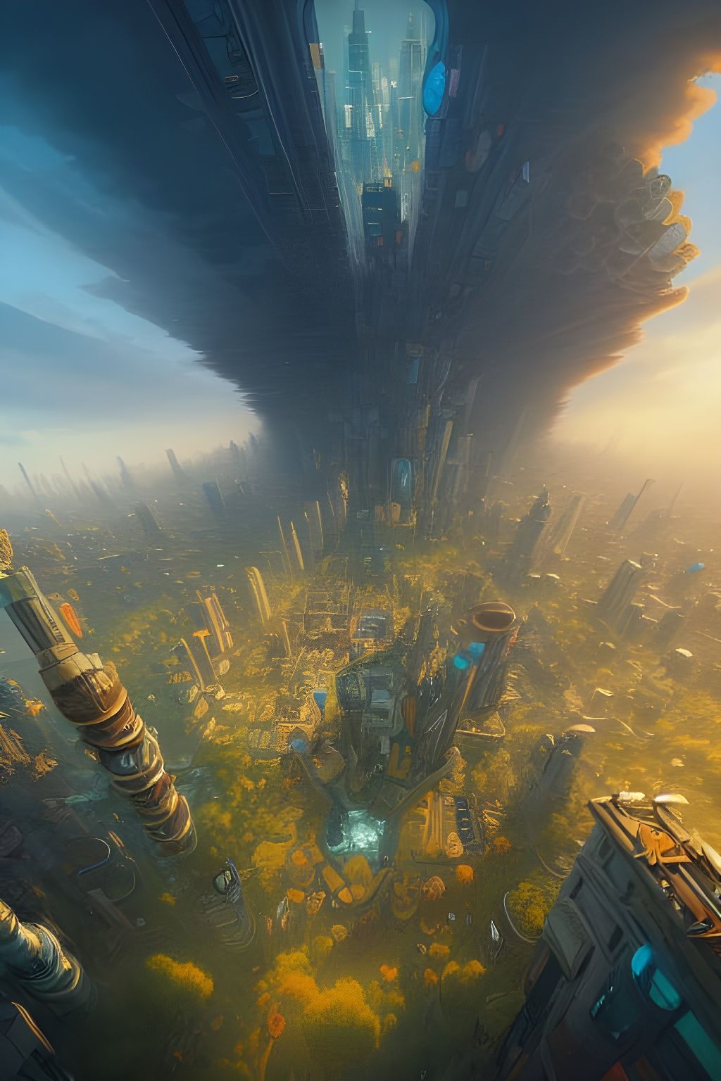 Furry Megacity Bird's-Eye View: Hyperrealistic Concept Art