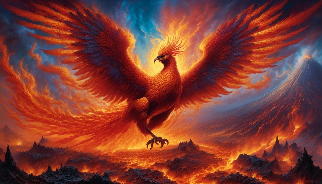 Fiery Phoenix Rising from Volcanic Eruption