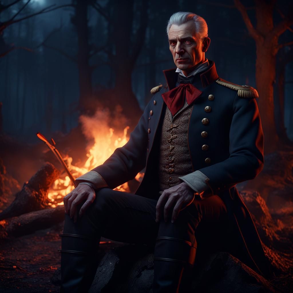 Vampire Colonel by Campfire: Detailed Matte Painting