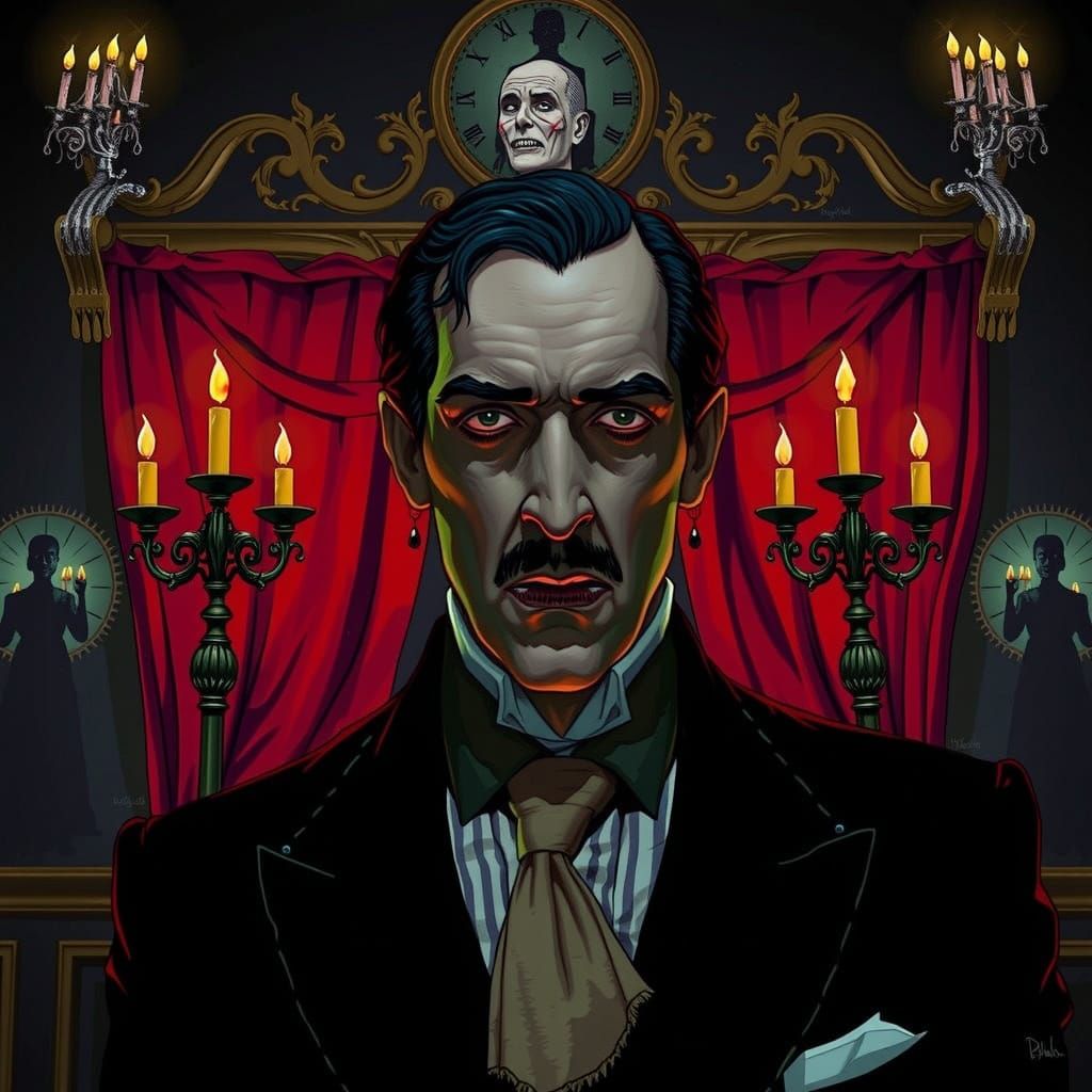 Mysterious Wax Museum Figure in a Dark, Gothic Atmosphere