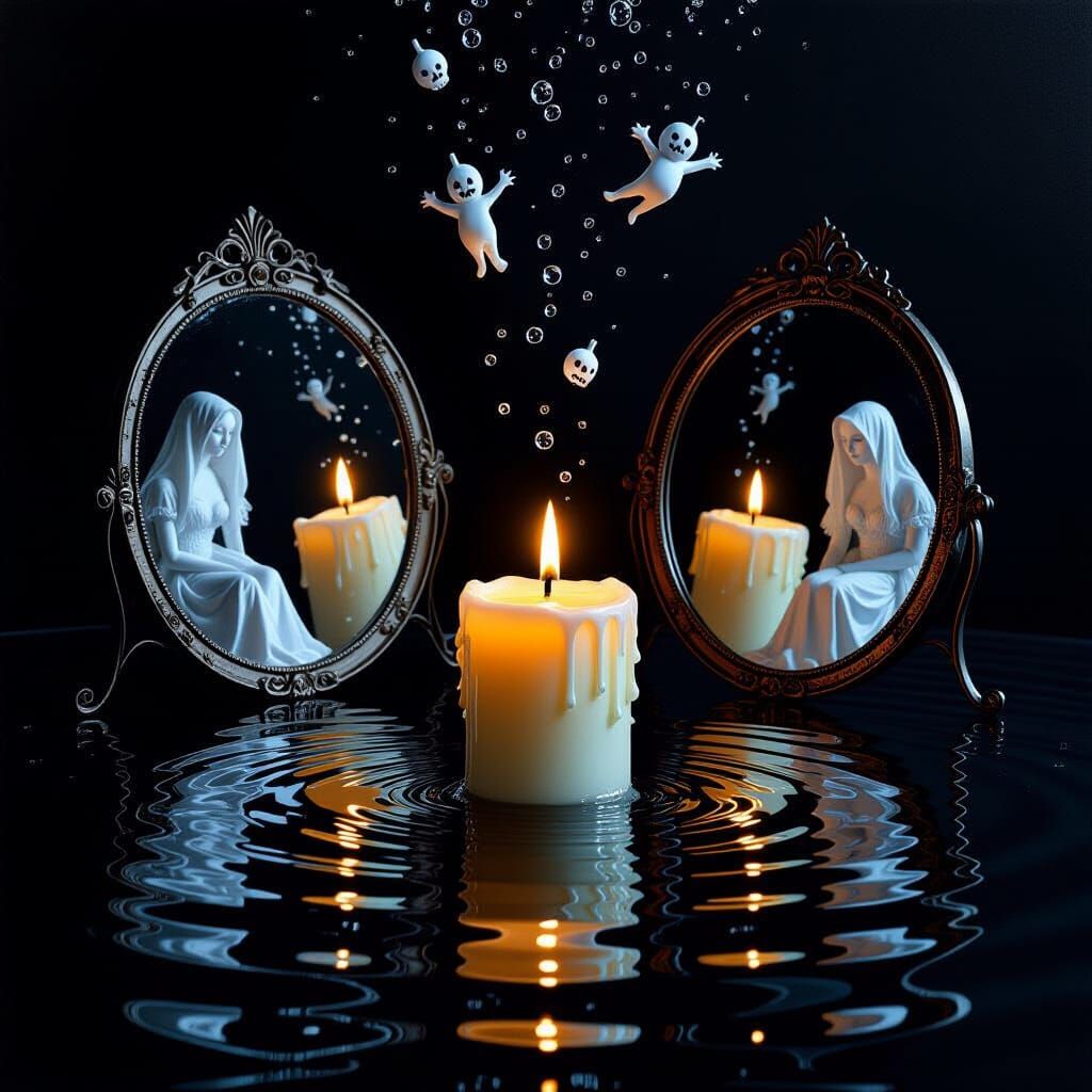Melting Candles Reflect in Water, Halloween Splashes, Bottic...