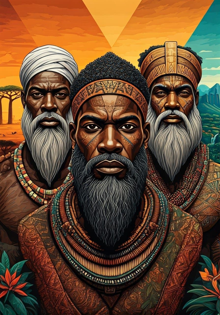 African Gods Collage in Tribal Art Style