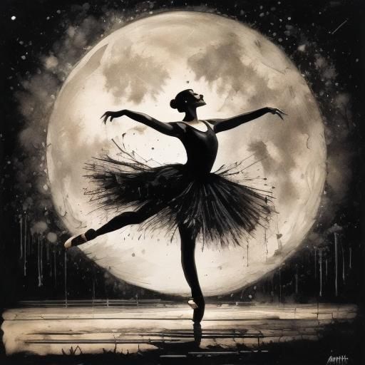 Ballerina Dancing in Moonlight at Theatre