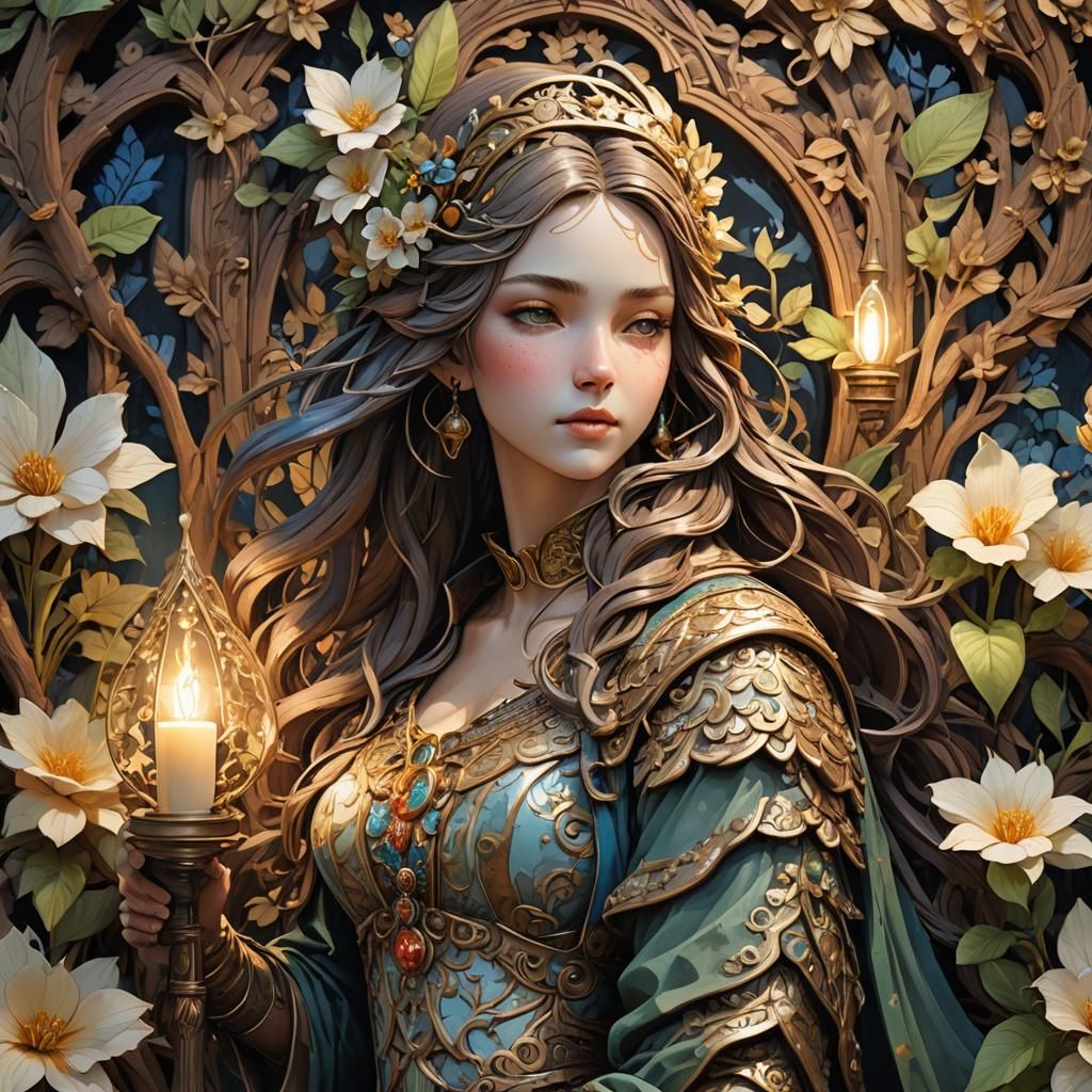 Intricate Wood Carvings at Dawn in Digital Art