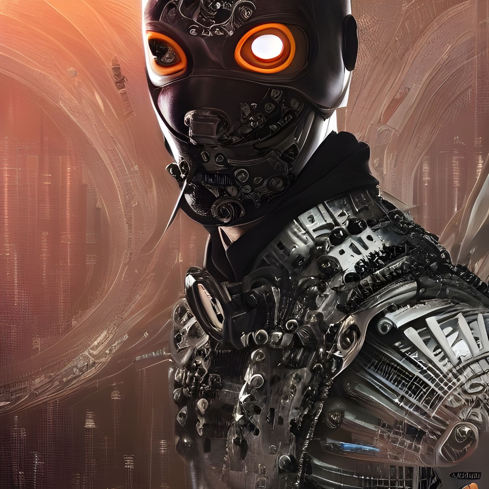 Detailed Cyborg Ninja in Hyperrealistic Style