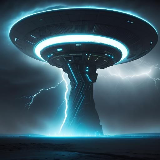 Sci-Fi UFO Emerges in Lightning Sandstorm