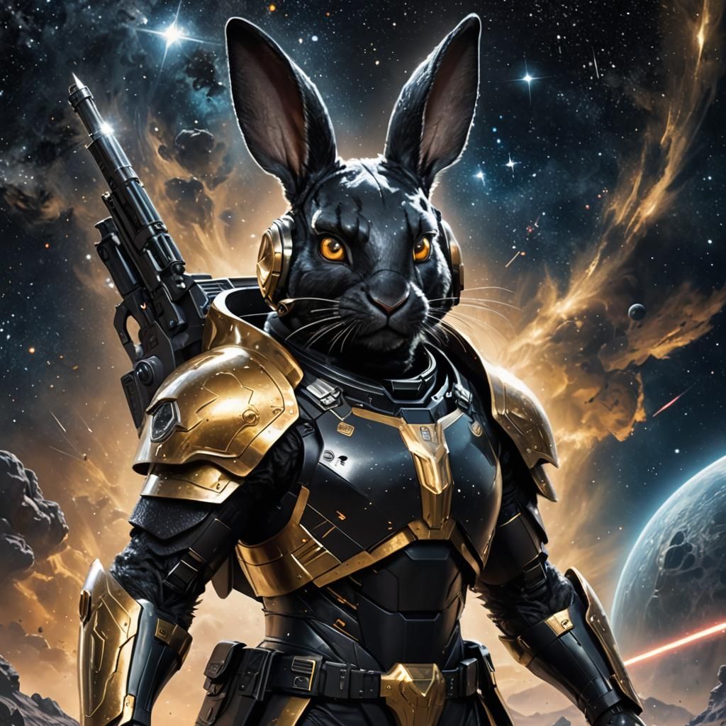 Sci-Fi Rabbit Warrior in Space Poster