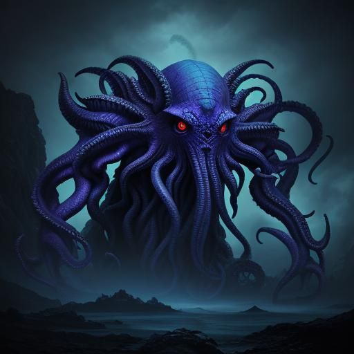 Hyperrealistic Cthulhu in Purple and Blue