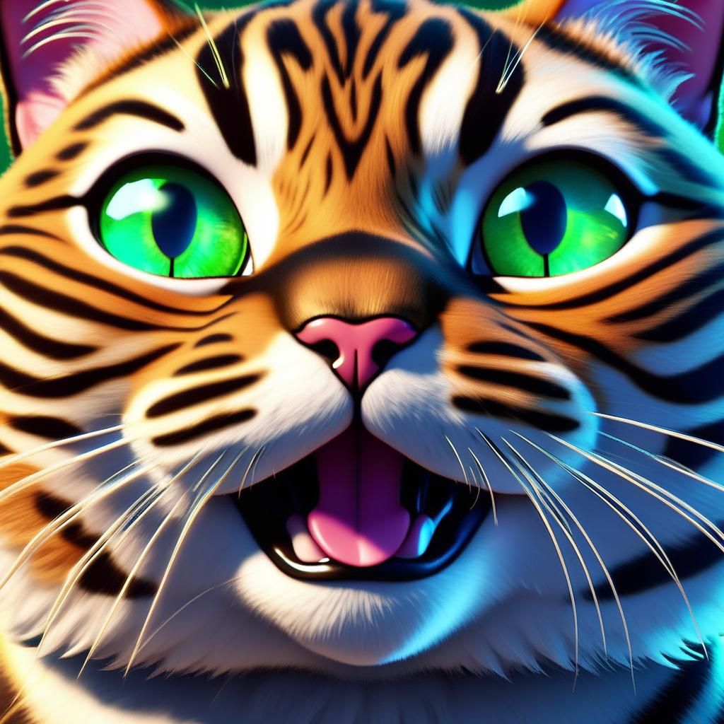 Cartoon Cat Face in Detailed Matte Painting