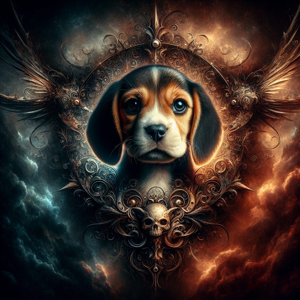 Gothic Art-Style Beagle Puppy in 8K
