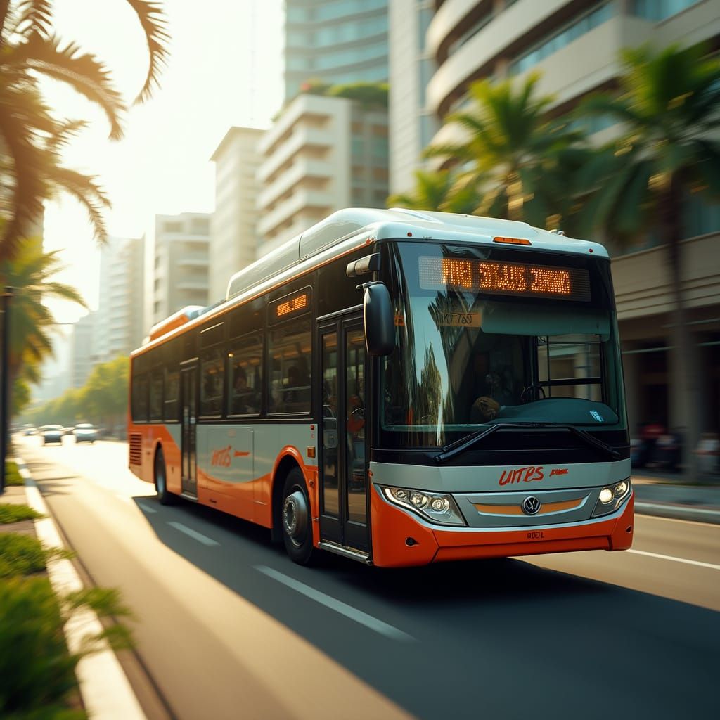 Modern Brazilian Bus in Bustling Cityscape