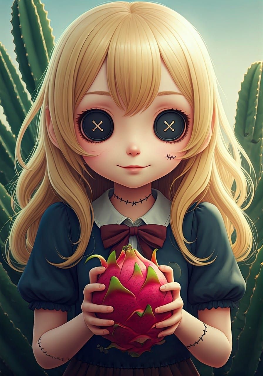 Pixar Anime Waifu Amongst Dragon Fruit Cacti