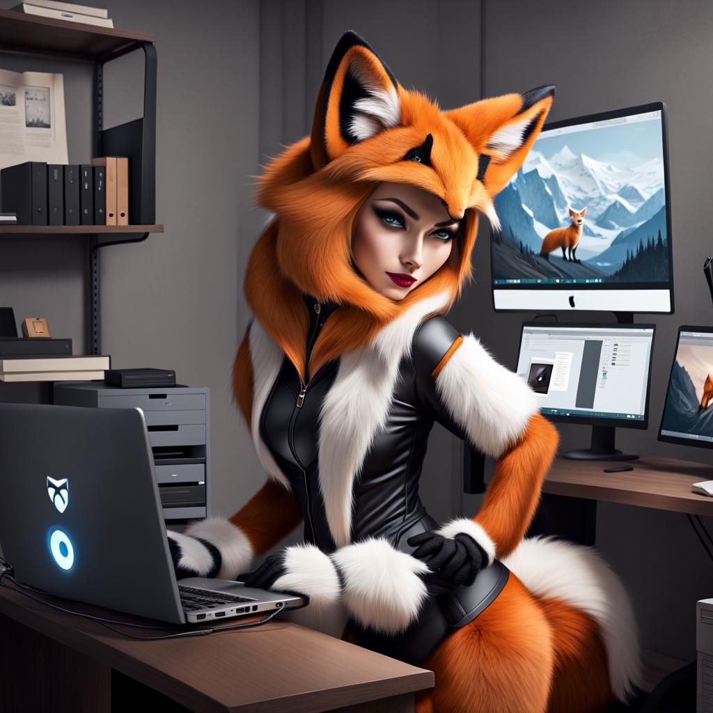 Fox Furry Posing in Barren Room, Modern Movie Poster