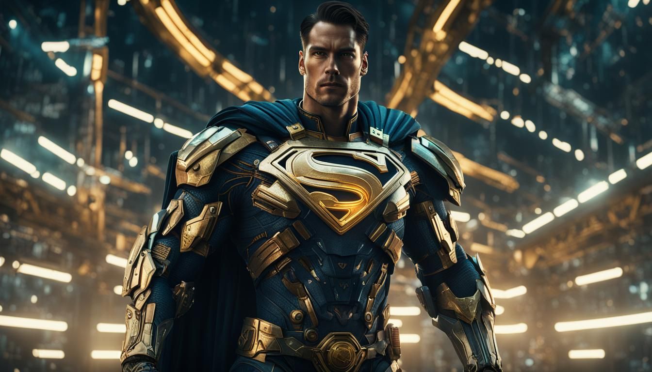 Superman in Cyborg Armor Cyberpunk Style
