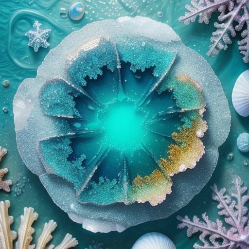 Crystal Encrusted Ocean Base in Oil Painting Style