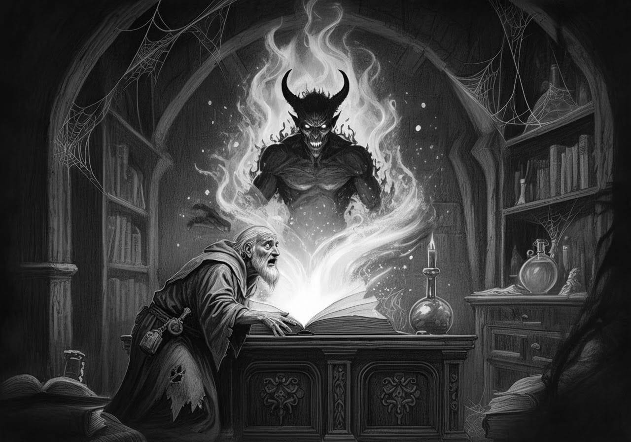 Demon Emerges from Spellbook: Dark Fantasy Sketch