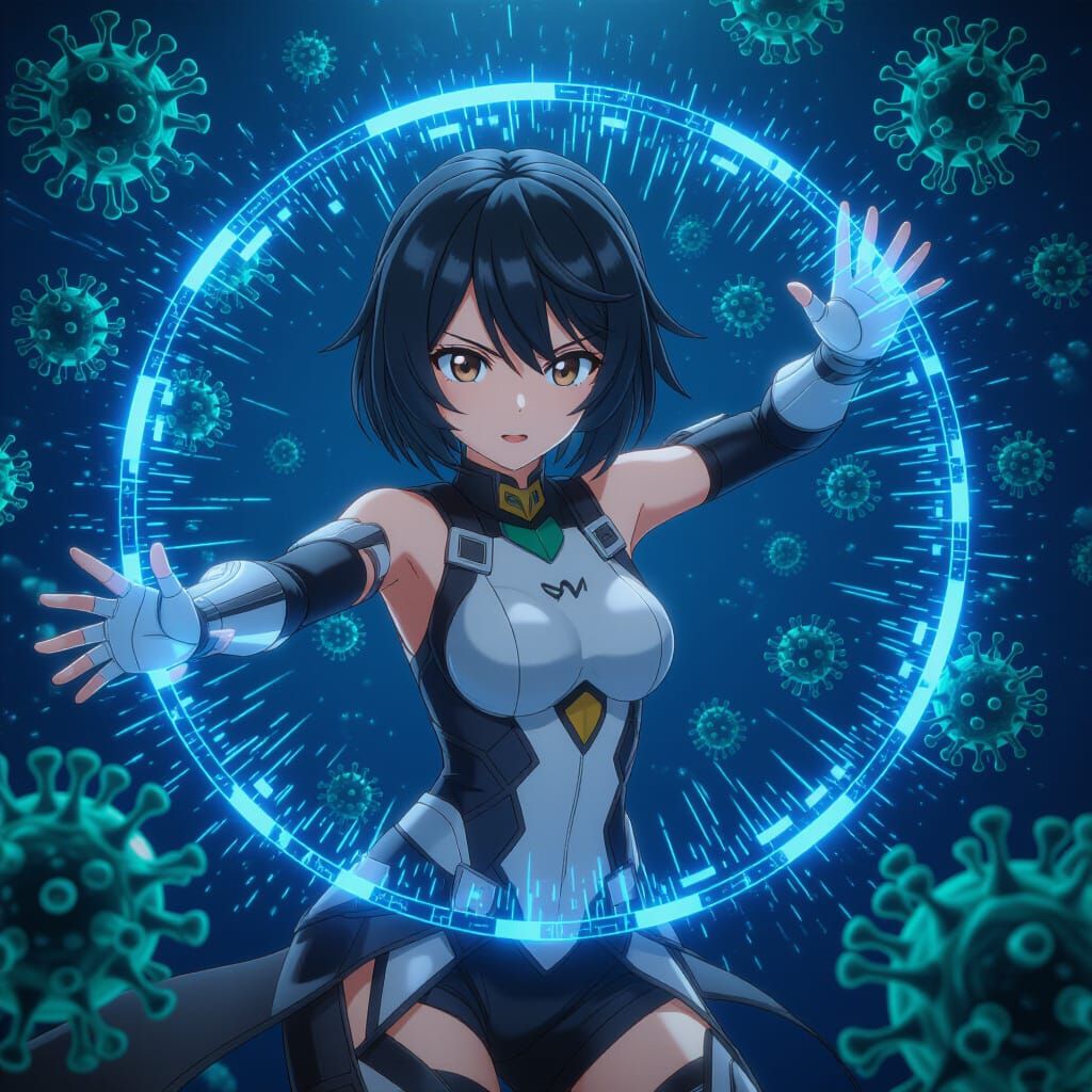 Anime Sci-Fi Heroine Defends Against Digital Viruses