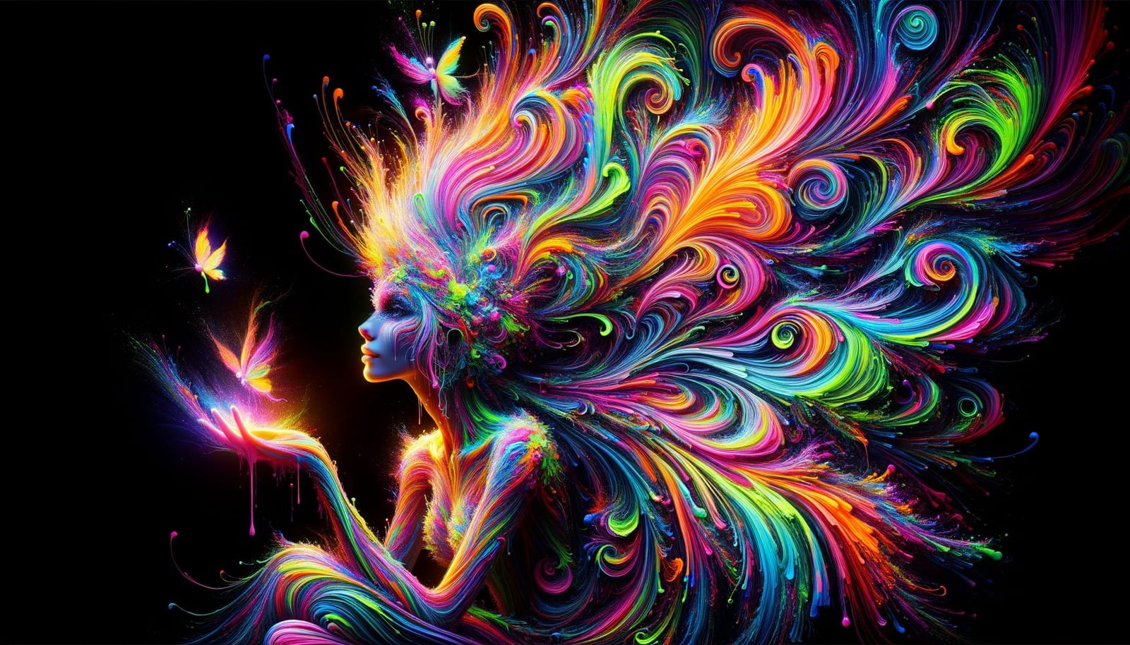 Psychedelic Fairy Made of Neon Paint, Fantasy Art