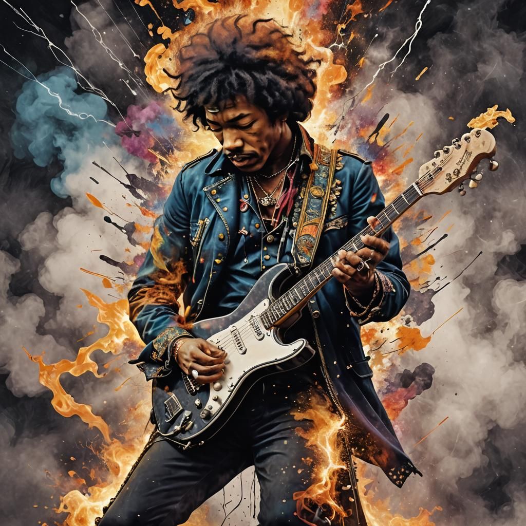 Jimi Hendrix Double Exposure Art with Explosions