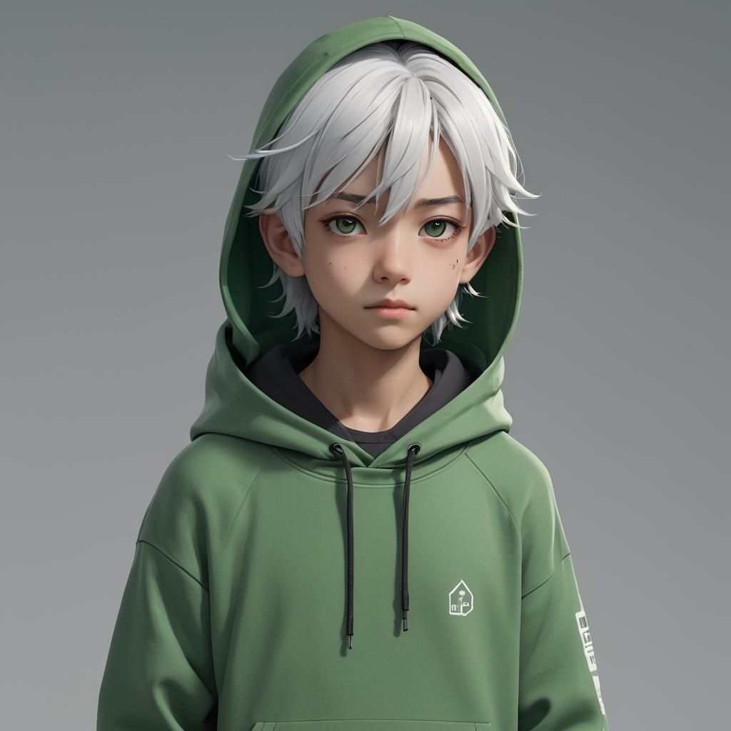 Anime Style Boy with Green Hoodie