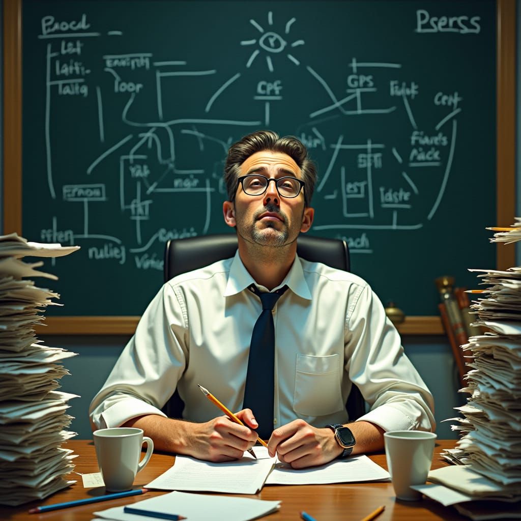 Computer Scientist Overwhelmed, in Rockwell Style