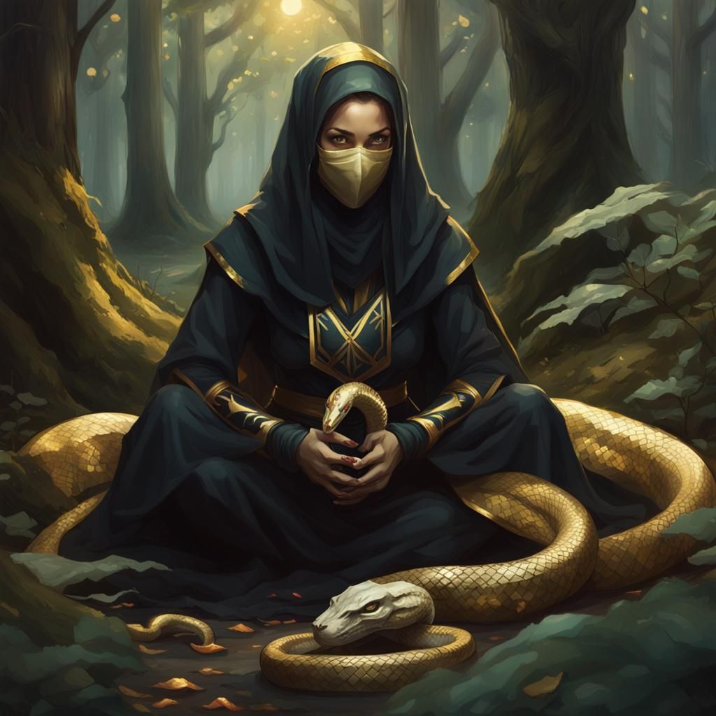 Female Rogue Praying in Forest, Detailed Portrait