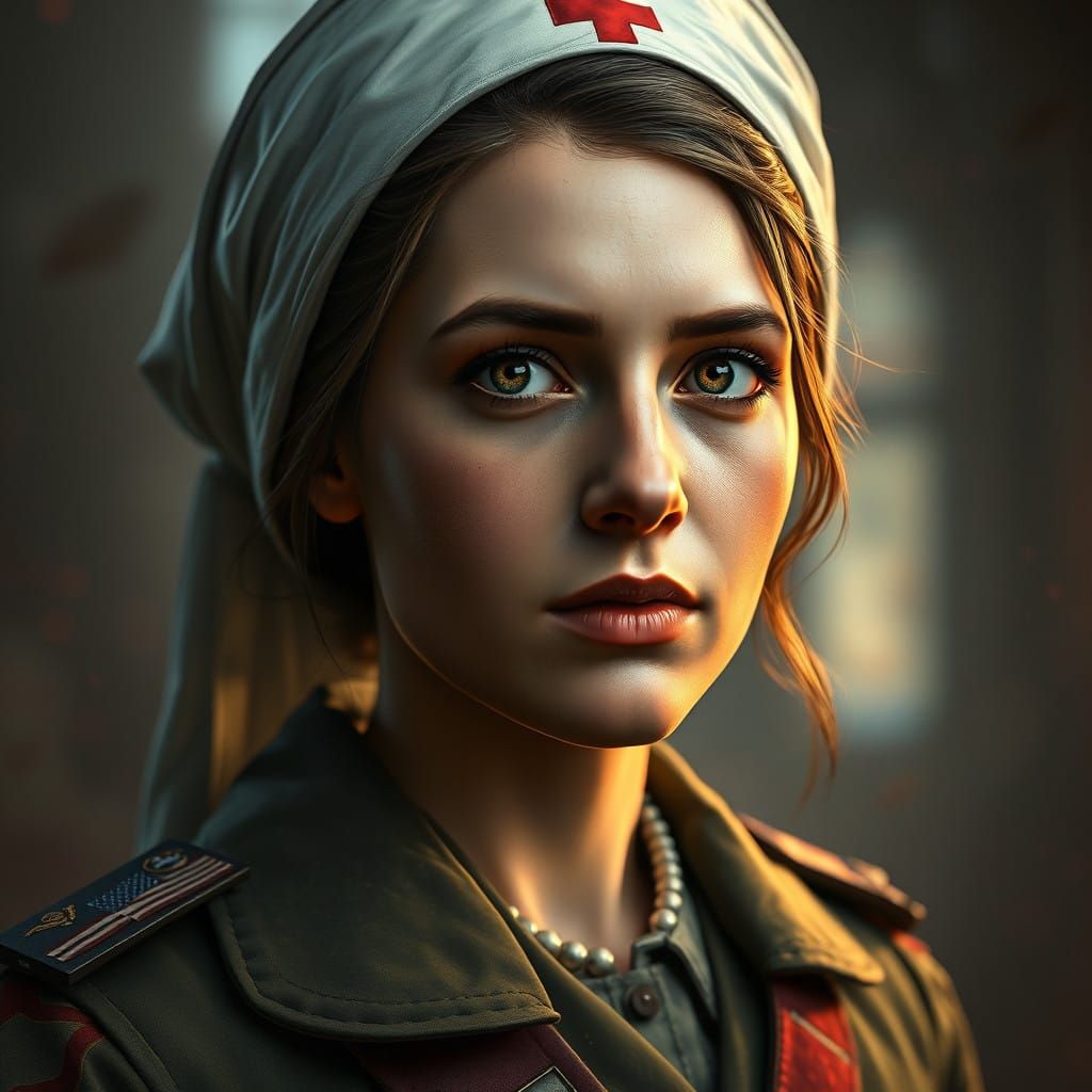 WWI English Nurse Portrait in Triadic Colors