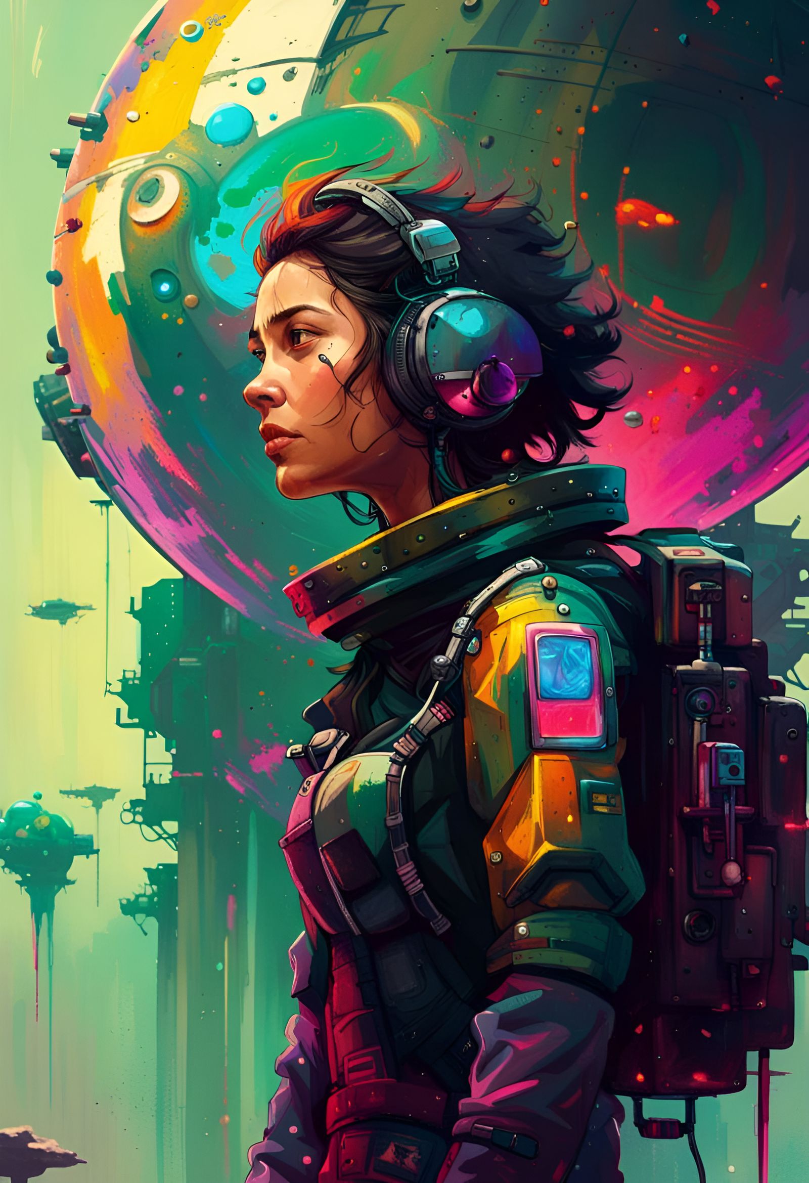 Atompunk Pilot Portrait in Pop Art Style