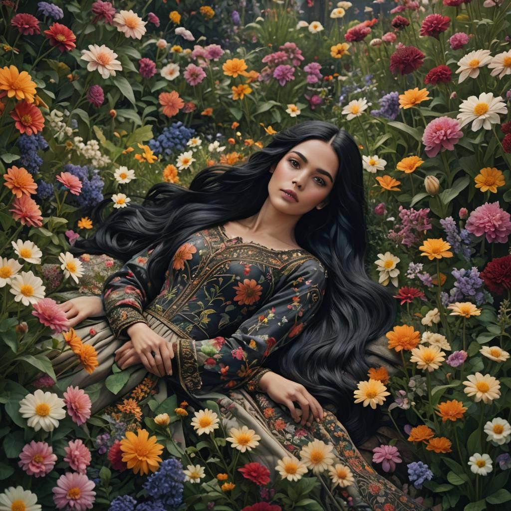 Girl in Flower Garden: Digital Matte Painting