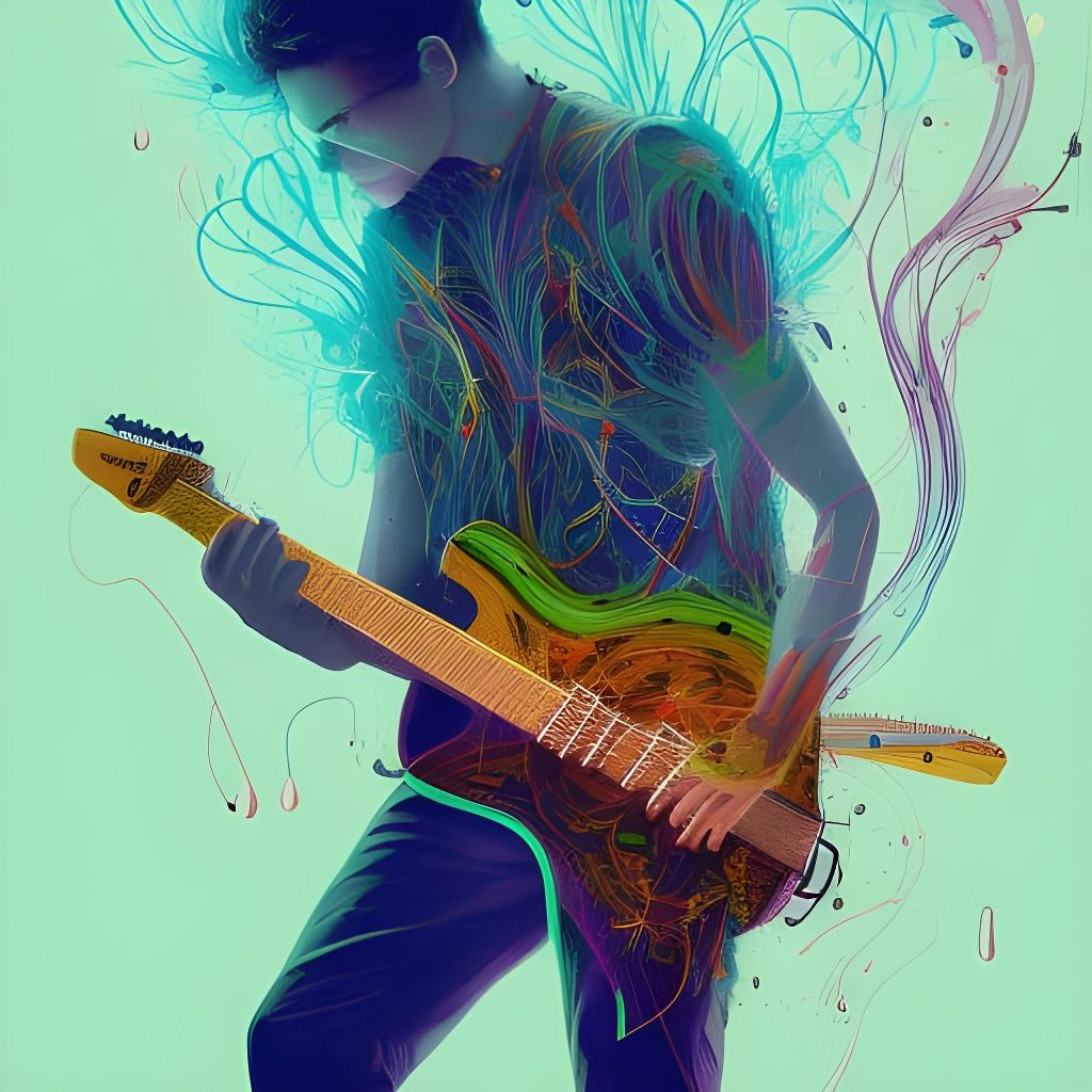 Neon Guitarist in Heavy Metal Editorial Art
