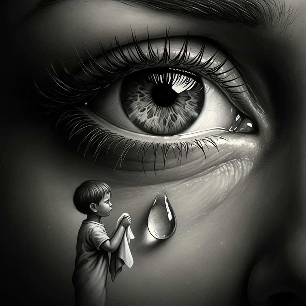 Surreal Eye of Compassion in Monochromatic Pencil Drawing