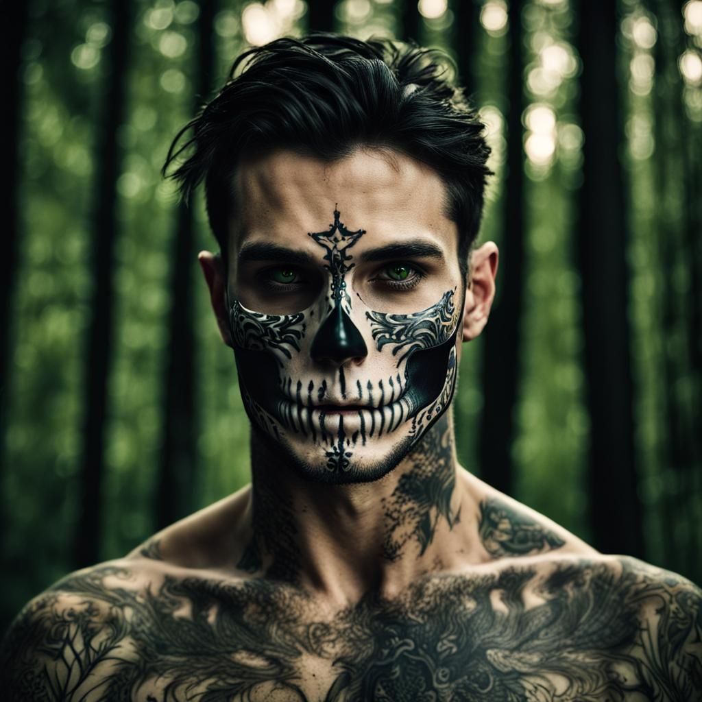 Dark Fantasy Man with Skeleton Mask