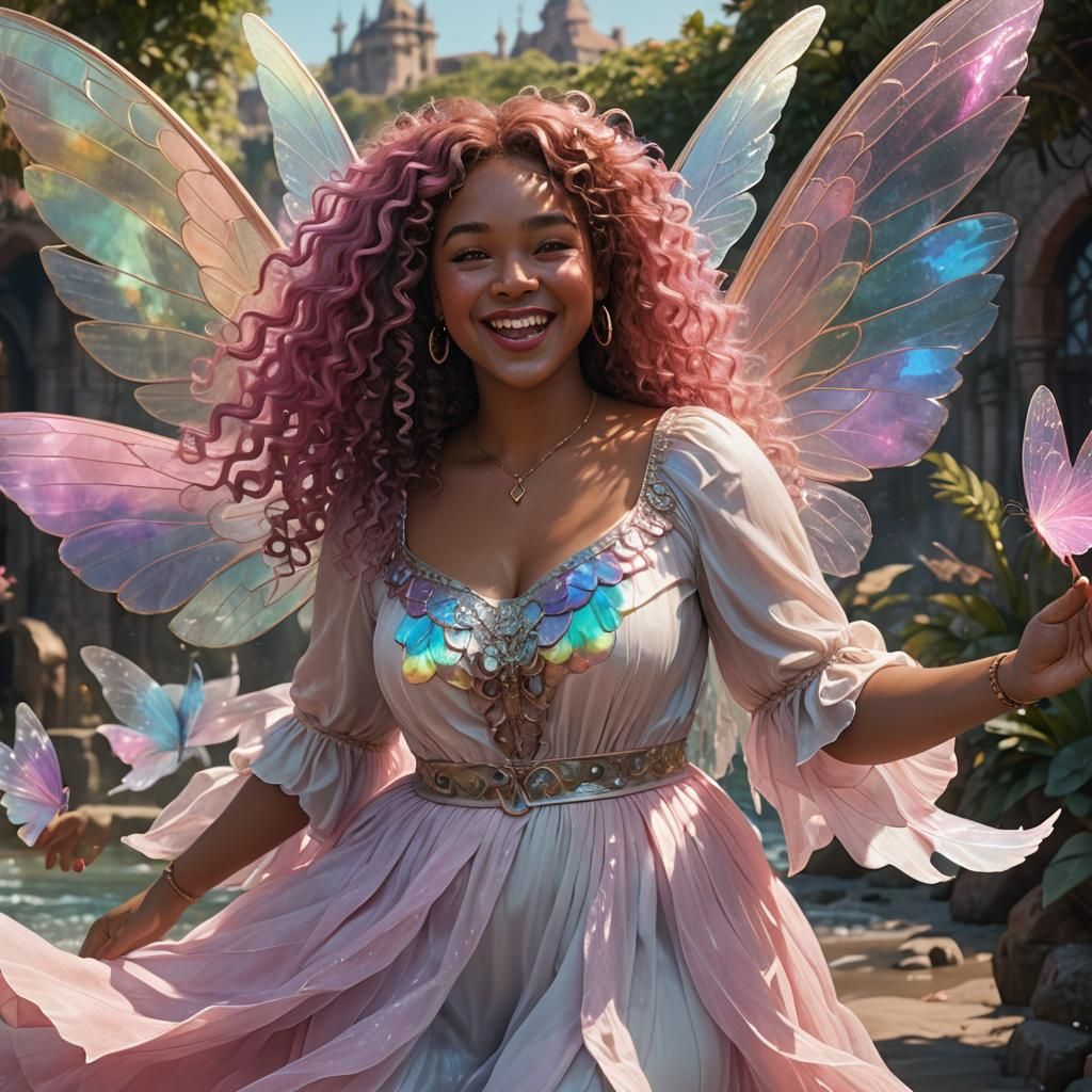 Plus-Size Fairy with Pink Curls in Fantasy Art