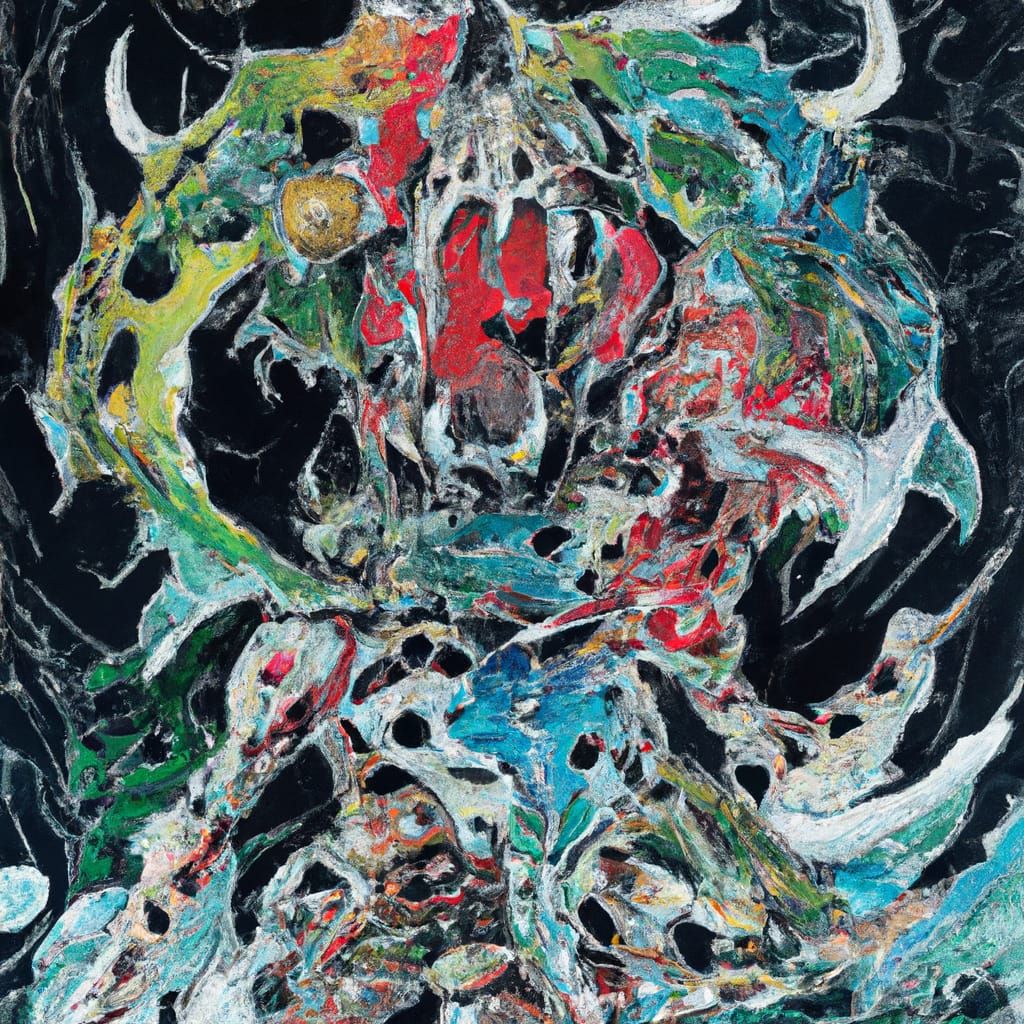 Cyberpunk Oni Demon in Stained Glass Style