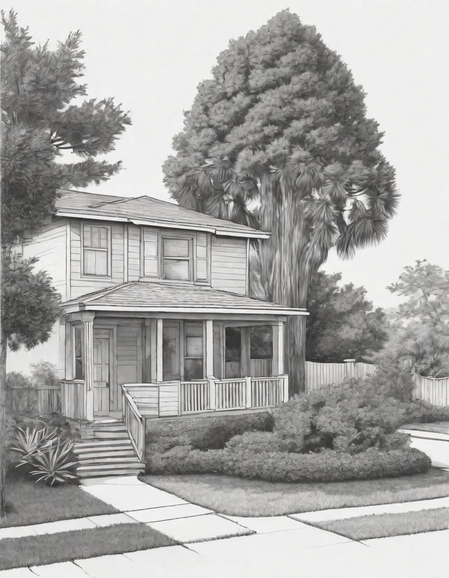 Line Drawing of Cedar Tree in Florida Yard