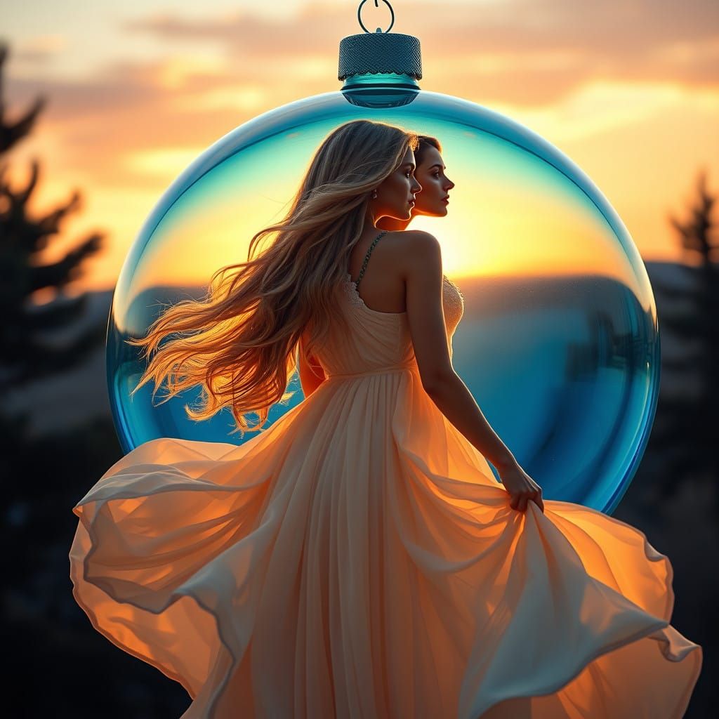 Sirens Emerge from Iridescent Glass Bauble in Ethereal Dawn...