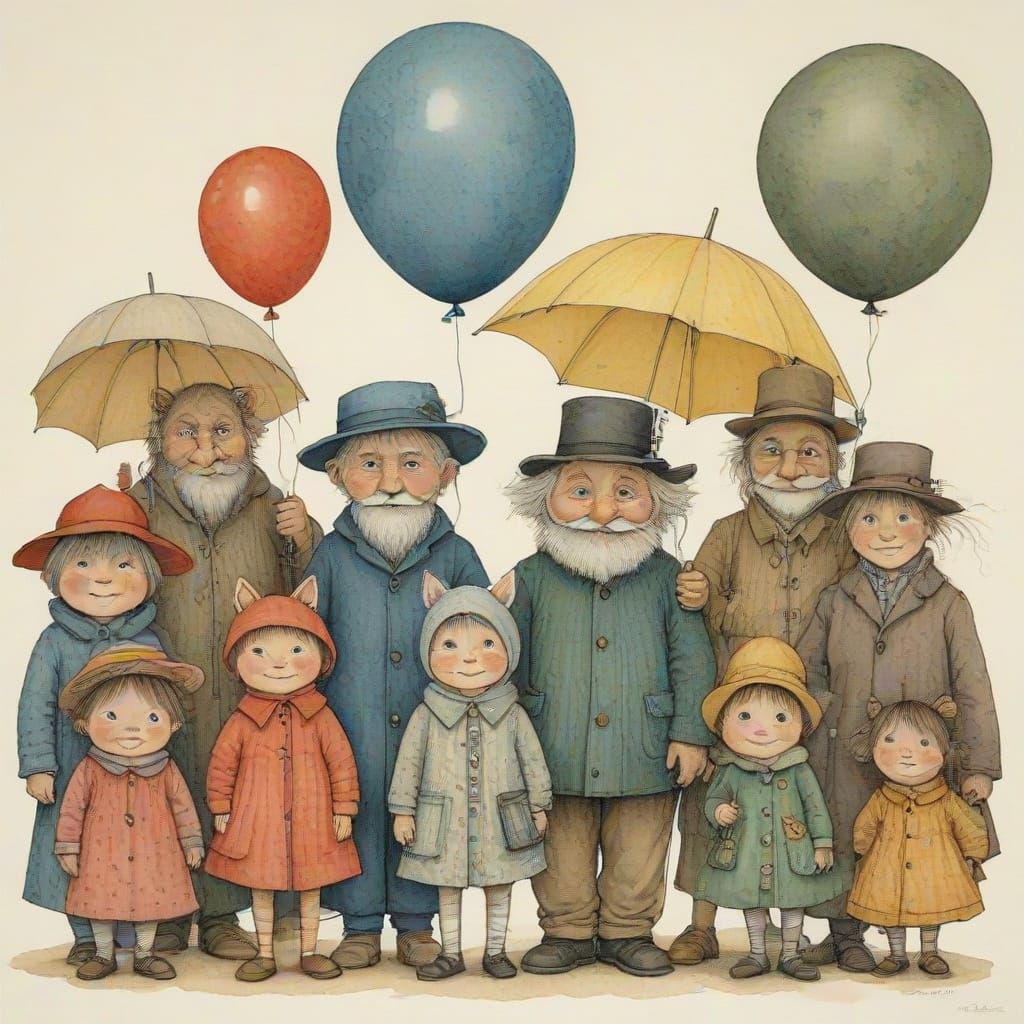 Whimsical Family Portrait in Golden Age Style