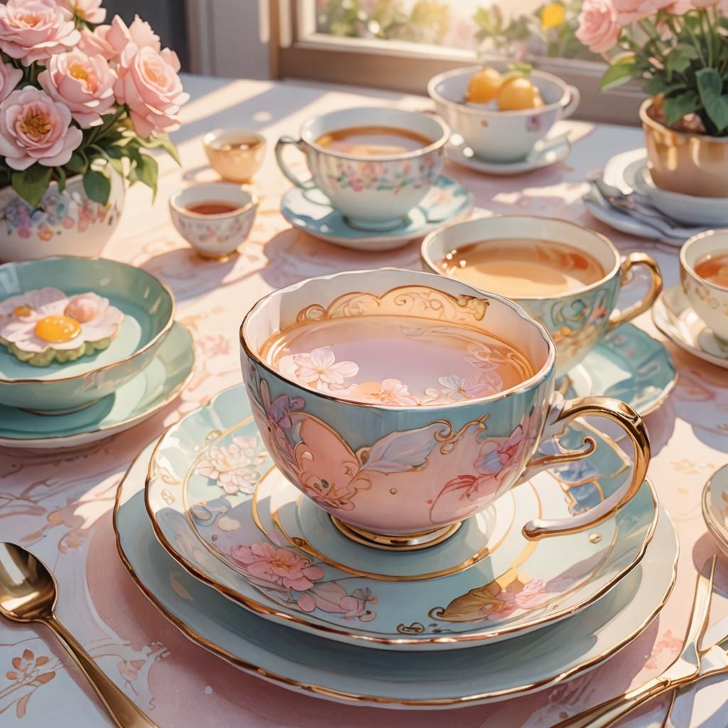 Pastel Anime Teacup and Saucer, 8k Resolution