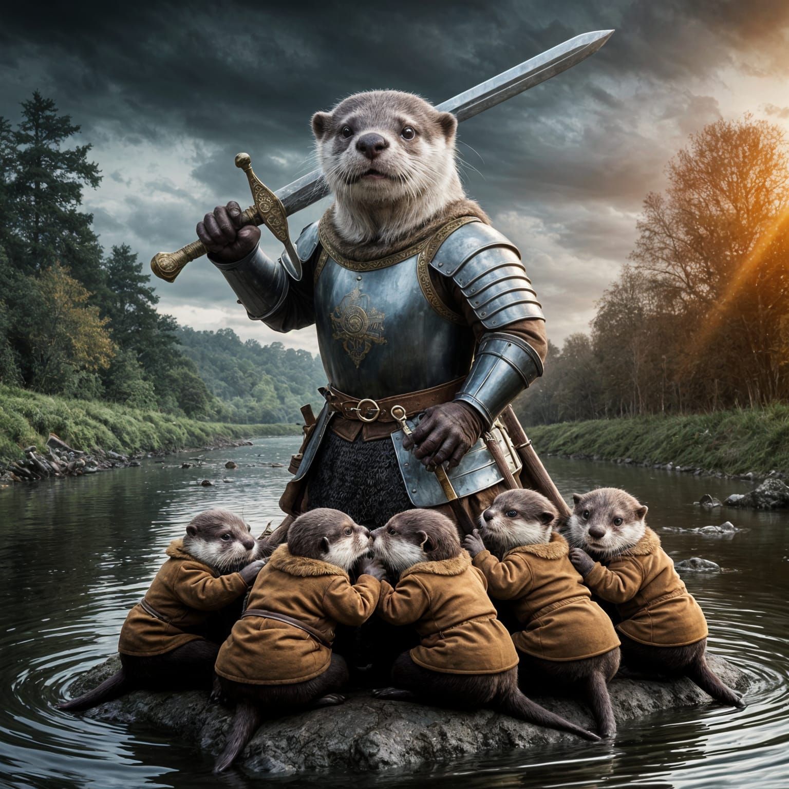 Medieval Otter Protector of the Riverbank: Hyperrealistic Po...