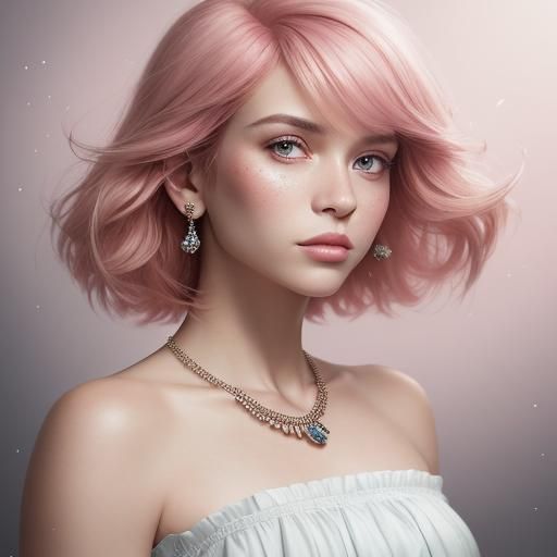 High-Contrast Portrait of a Pink-Haired Maiden